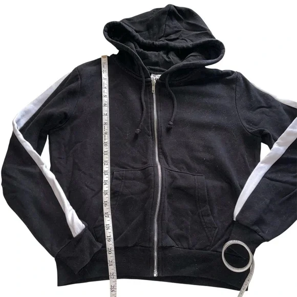 H&M Black & White hooded Zippered Sweatshirt Sz S - Picture 4 of 5
